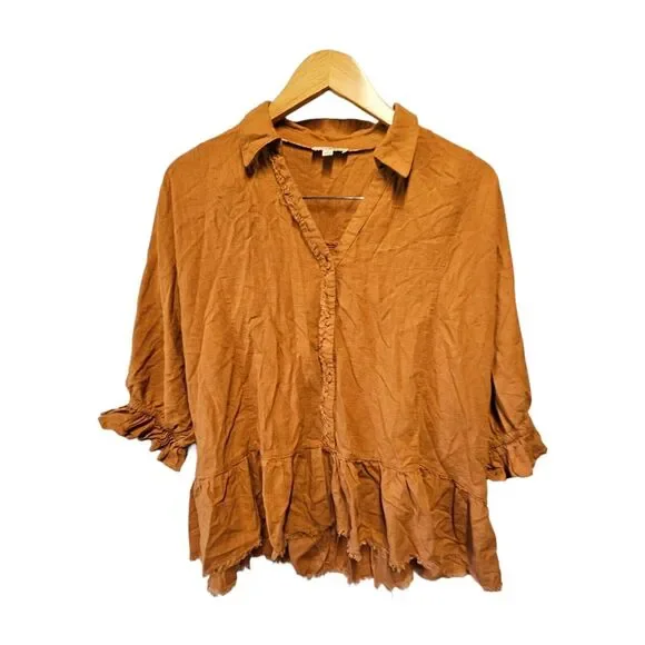 UMGEE Linen Blend Tiered Tunic Baby Doll Shirt MEDIUM Oversized - Picture 3 of 5